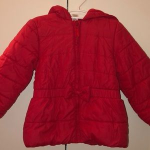 Red puff jacket